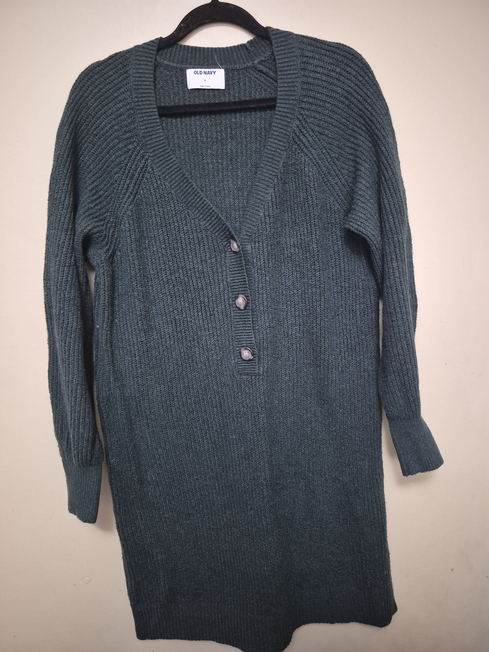 Old Navy Teal Ribbed V-Neck Button Sweater Dress